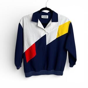 Vintage 80s Teddi Color Block Pullover Sweater with Collar